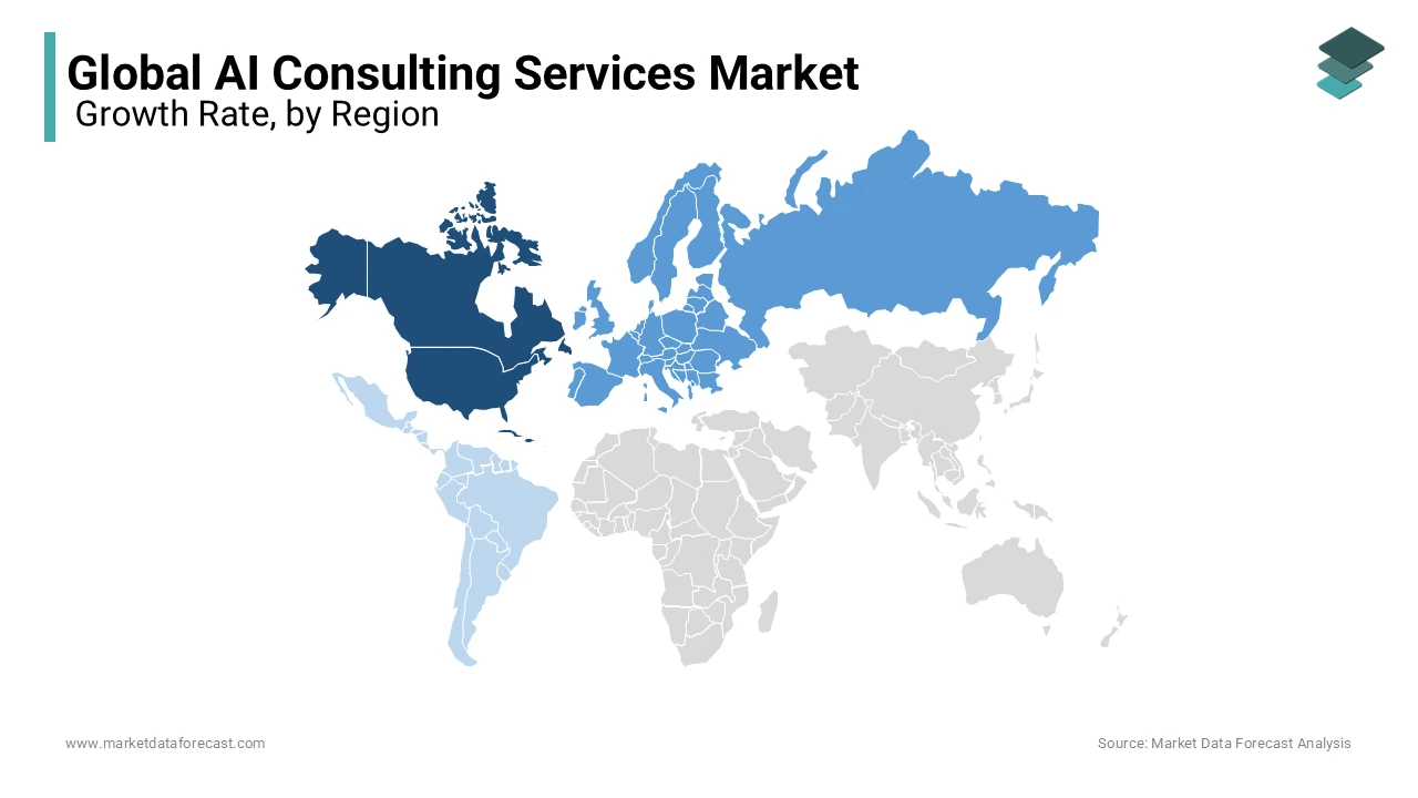 North America is currently outranking all the other regions in the global AI consulting services market.