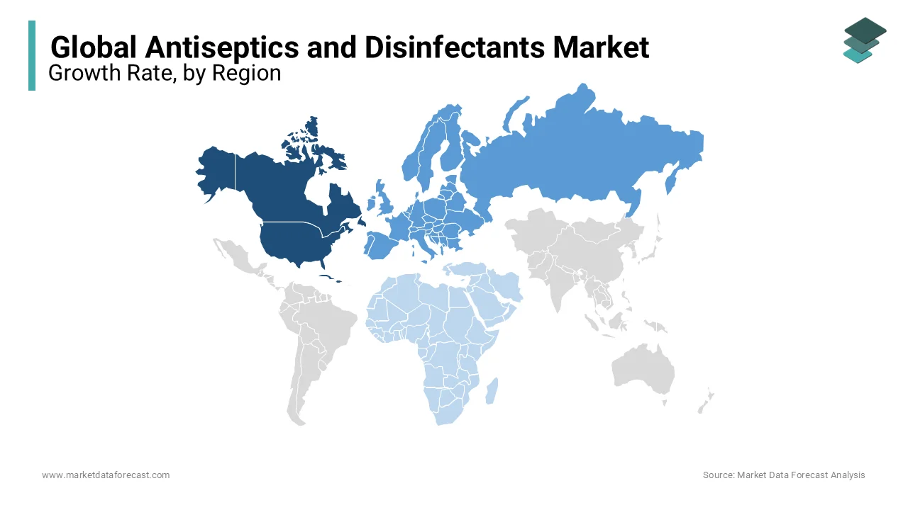 North America led the antiseptics and disinfectants market in 2023, with moderate growth expected.