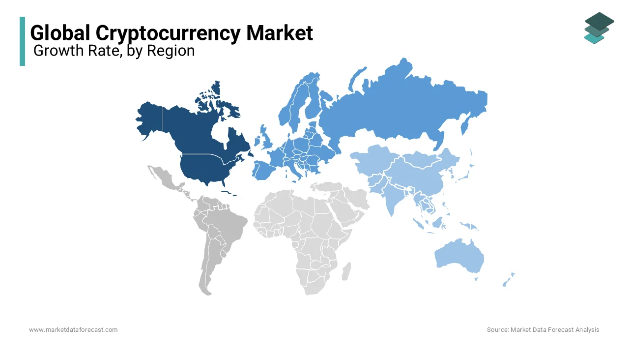 North America accounted for 40.6% of the global cryptocurrency market share in 2024.