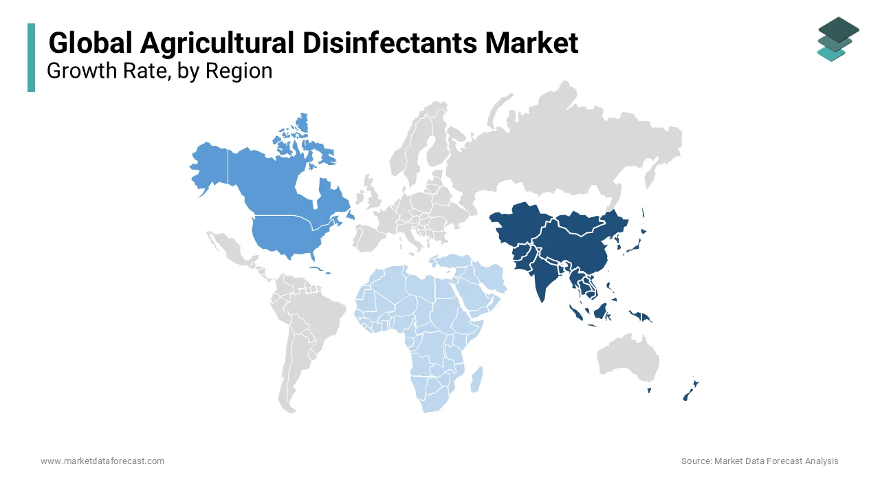 The Asia-Pacific region dominated the agricultural disinfectant industry is predicted to rise at a CAGR of 5.4% between 2024 to 2032