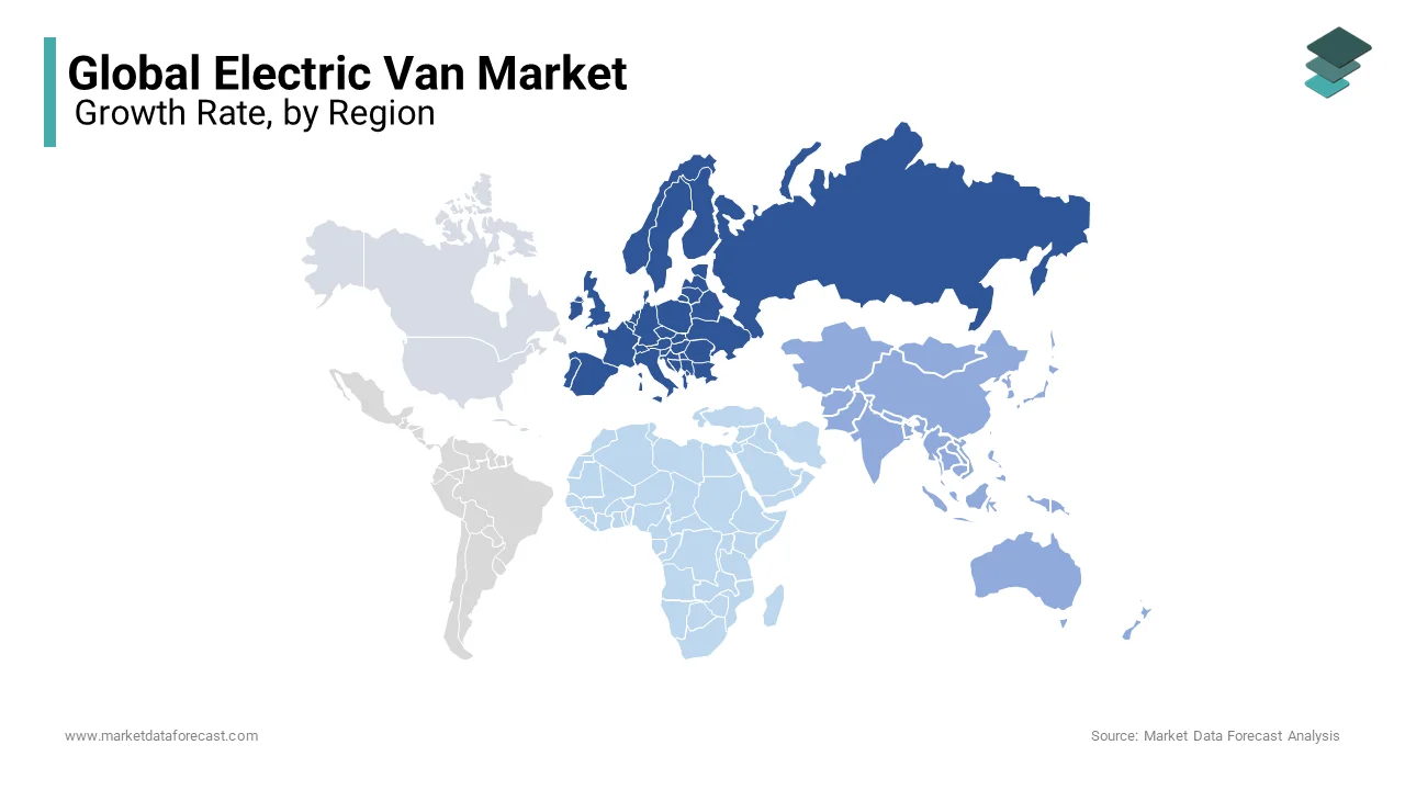 Based on region, Europe dominated the electric van market in 2024 and accounted for 50.4% of the global market share