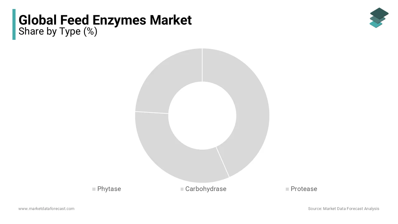 The type segment was dominate the global feed enzyme market in 2023 and is likely continue to lead