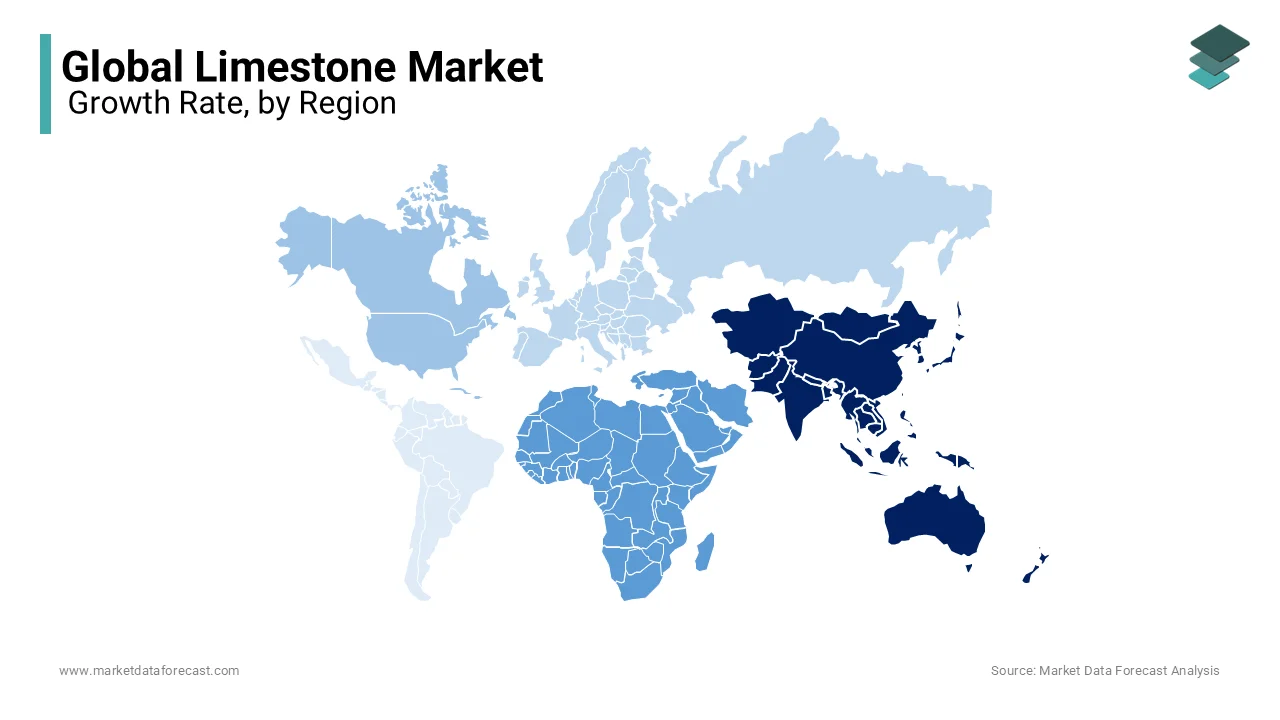 Asia-Pacific commanded the limestone market by accounting for 40.2% of the global market share in 2024