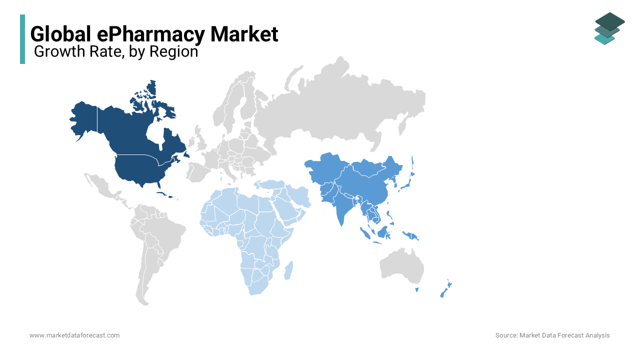 The growth rate of the global epharmacy market by region, illustrating regional performance and trends during forecast period