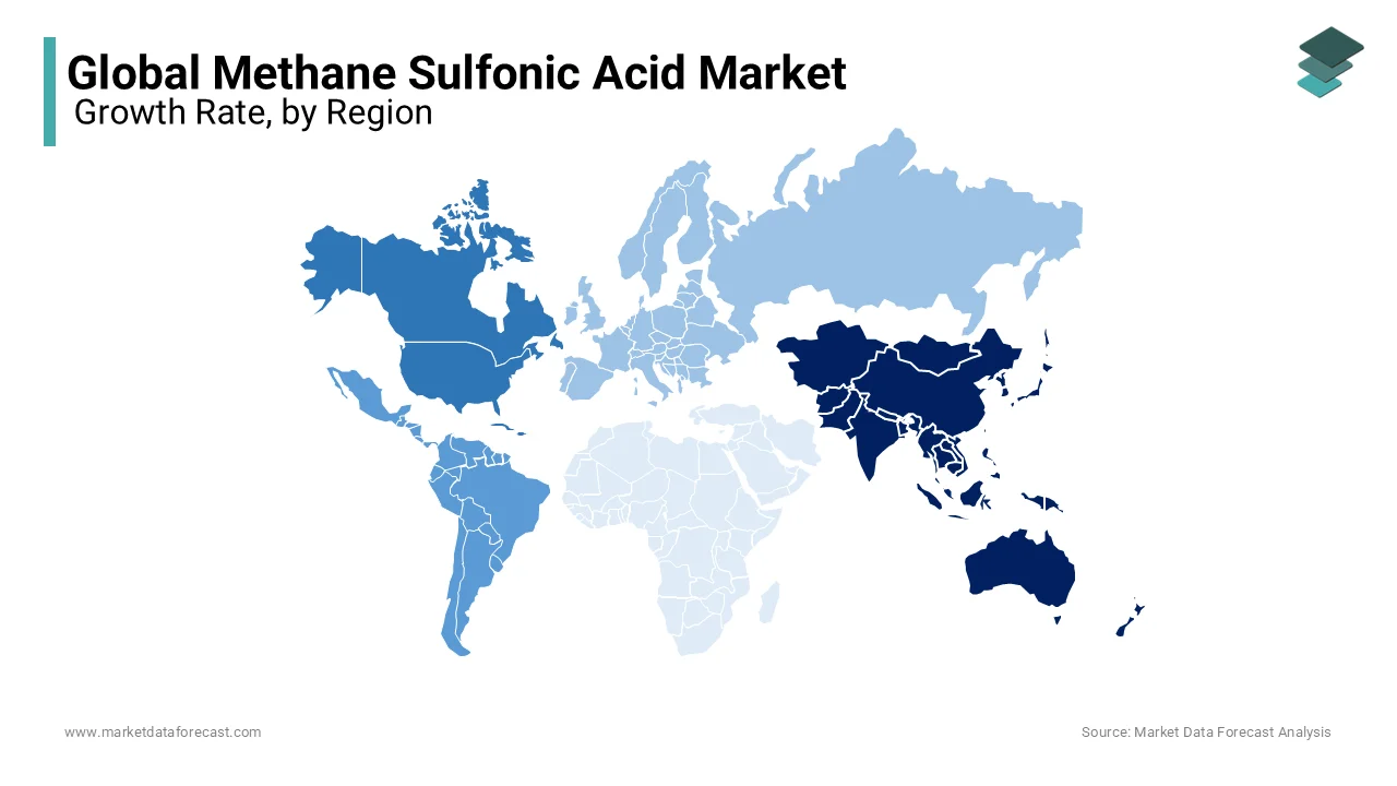 Asia-Pacific ruled the methane sulfonic acid market by holding 45.6% of the global market share in 2024