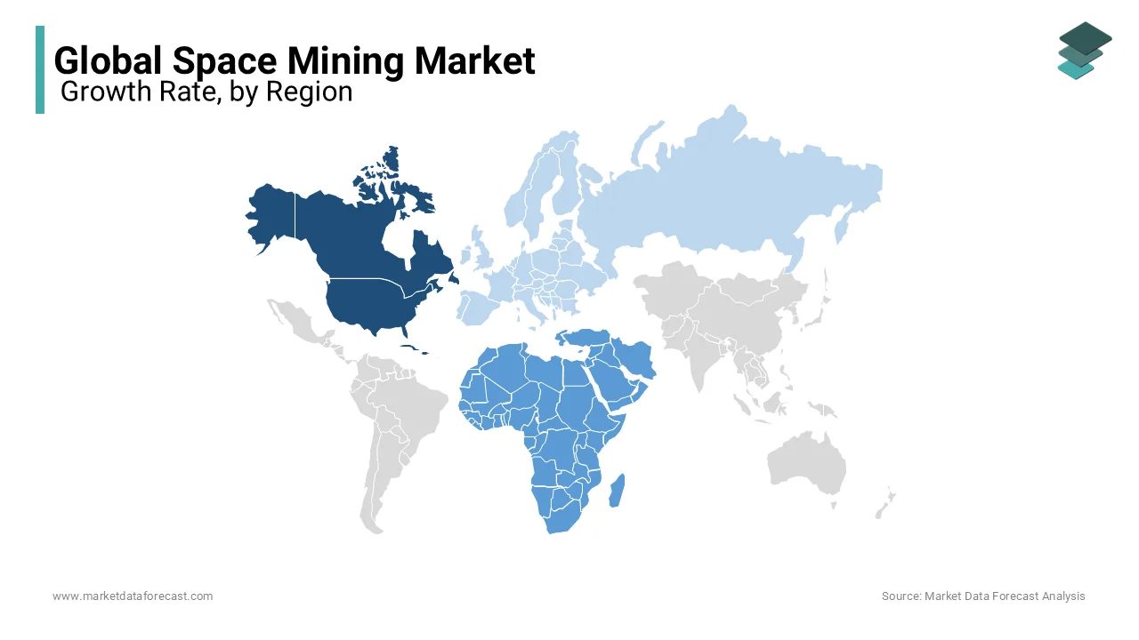 North America expected to lead the space mining market, driven by NASA and Department of Defense.